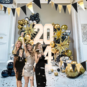 Black And Gold Balloons Garland Arch Kit 133Pcs With Starburst Myalr Balloons For Class Of 2024 Graduation Prom Party Men 30Th B