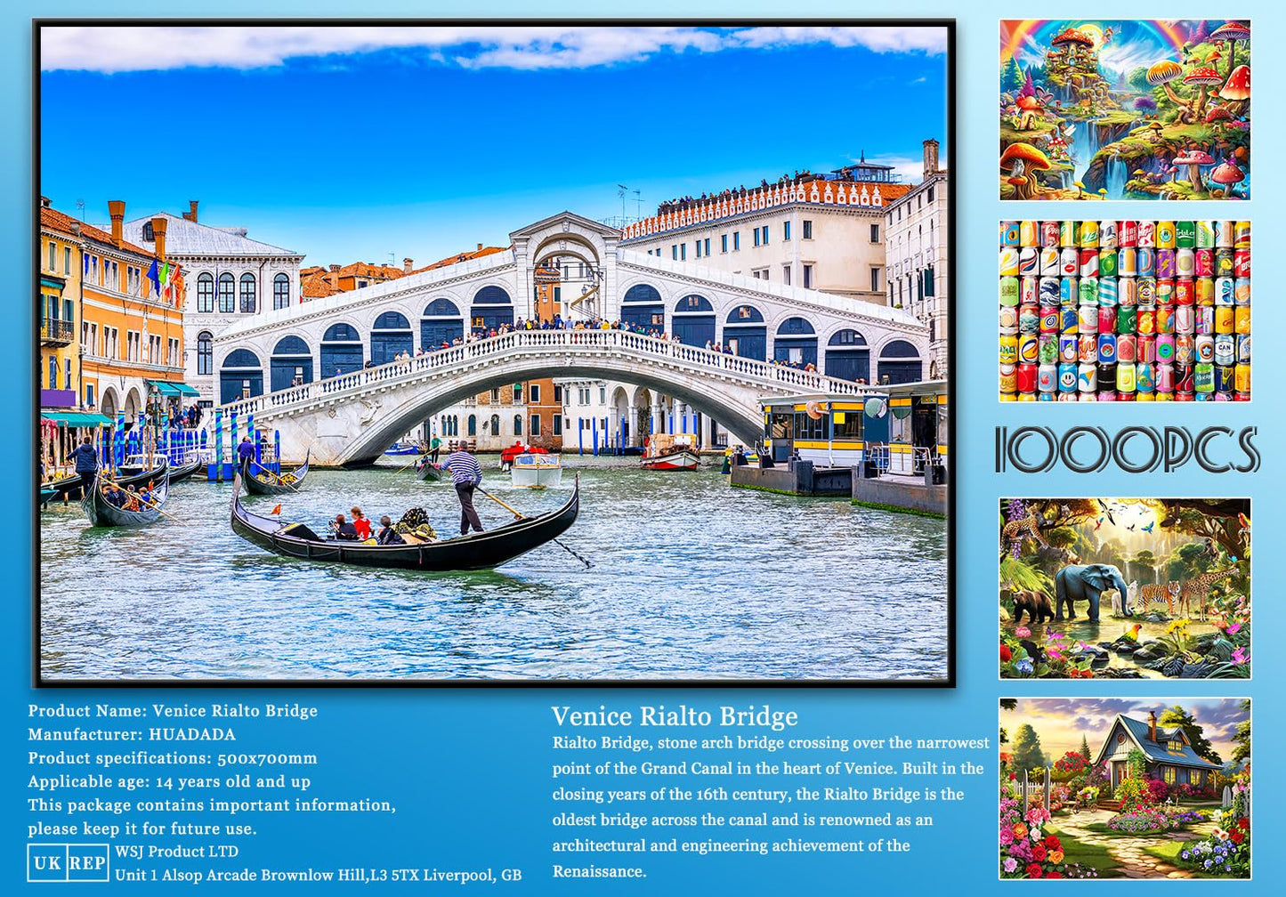 Jigsaw Puzzles For Adults 1000 Piece Puzzle For Adults 1000 Pieces Puzzle 1000 Pieces- Venice Rialto Bridge