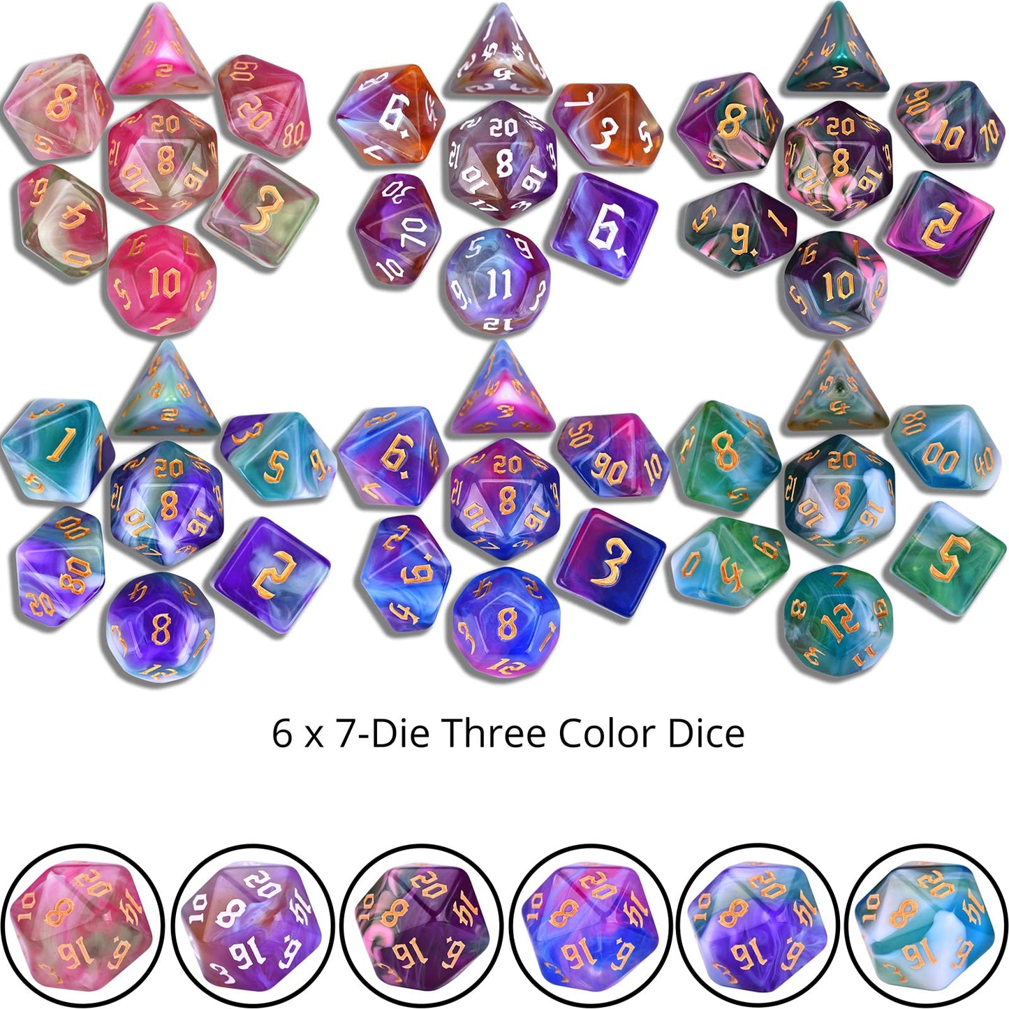 Amiven RPG Dice Sets 30 X 7-Die DND Polyhedral Dice (210pcs) with a Large Drawstring Bag for Dungeons and Dragons Tabletop Role