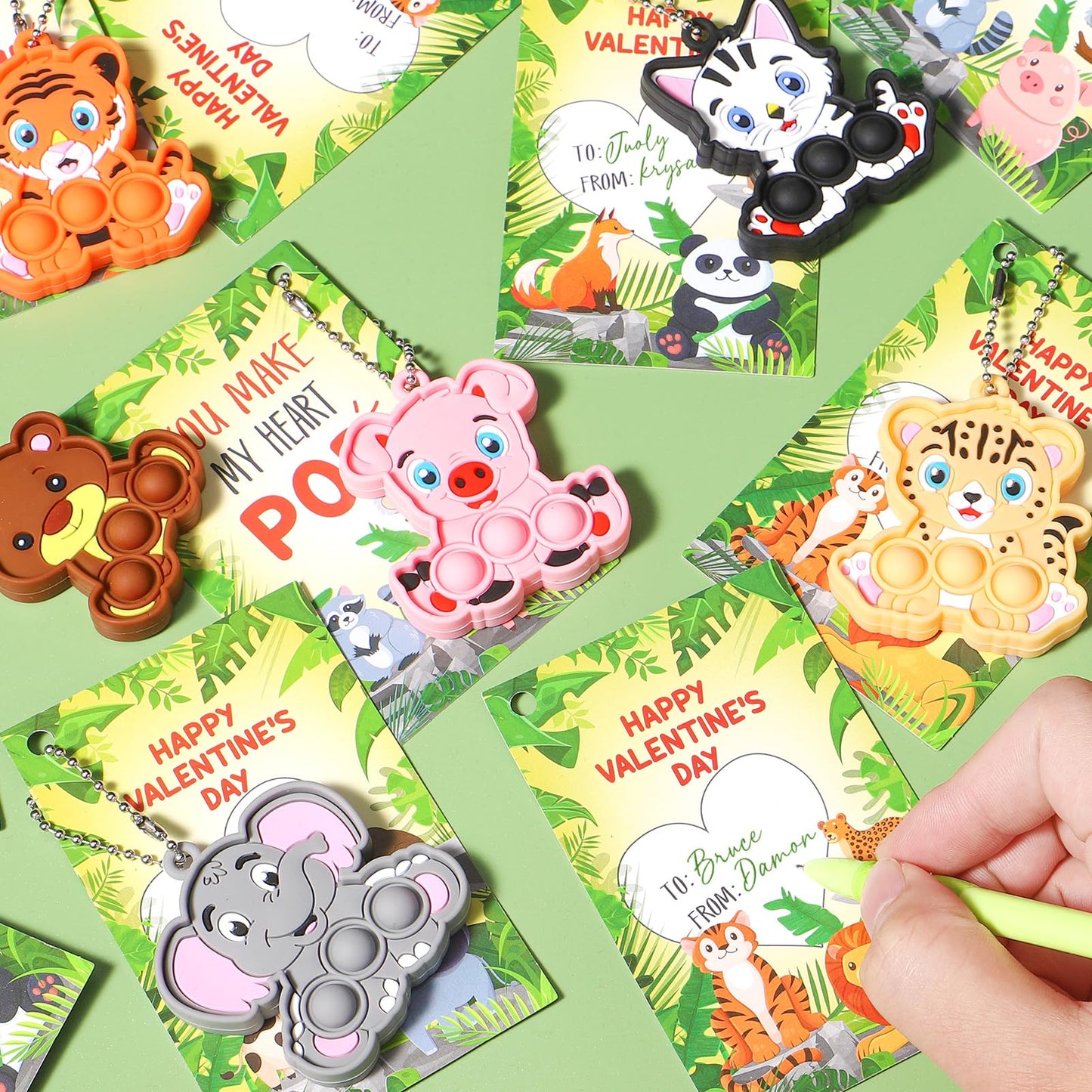 Asoulin Valentines Day Gifts For Kids, 24Pack Jungle Animals Pop Fidget Toys With Valentines Day Cards For Kids School Classroom