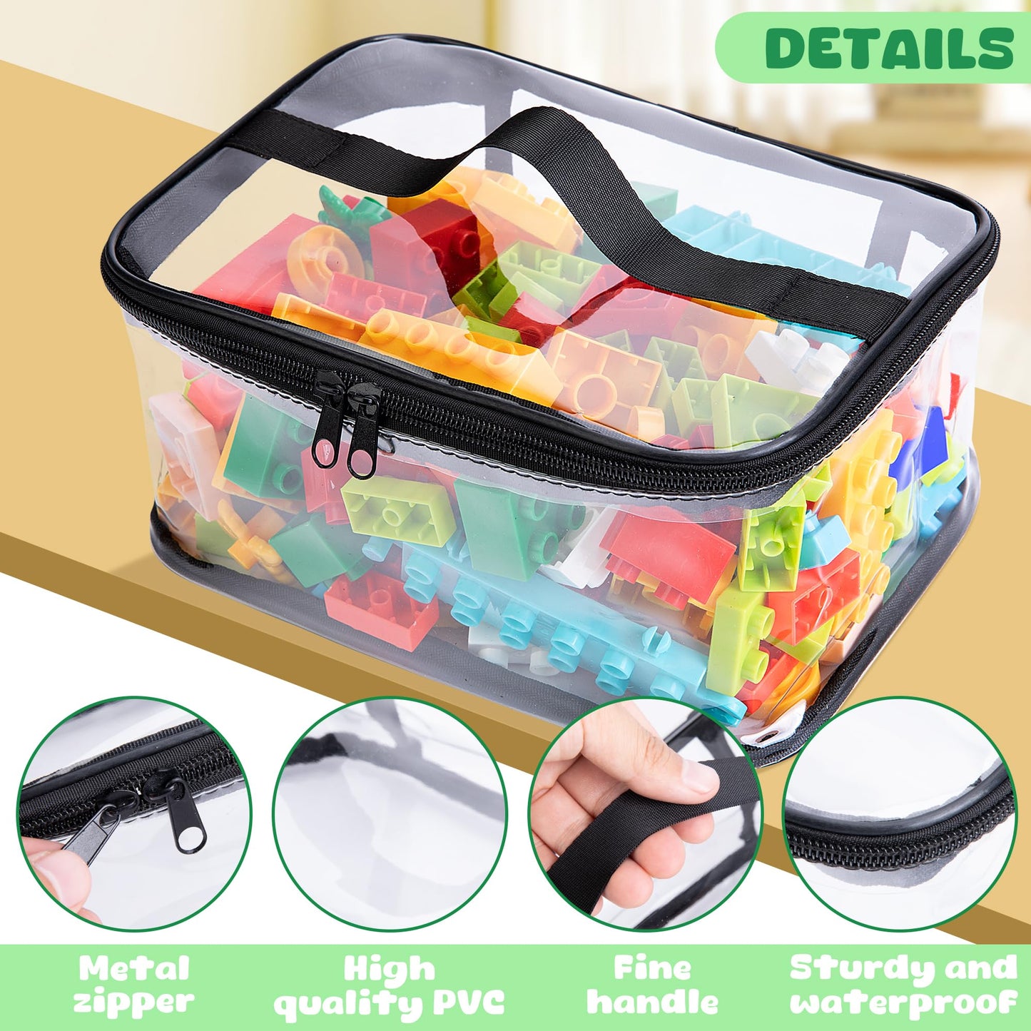 4 Packs Clear Toy Storage Bags- 9.4 X 6.7 X 4.3 Inch Transparent Pvc Toy Organizing Bags With Zipper- Waterproof Toy Storage Org