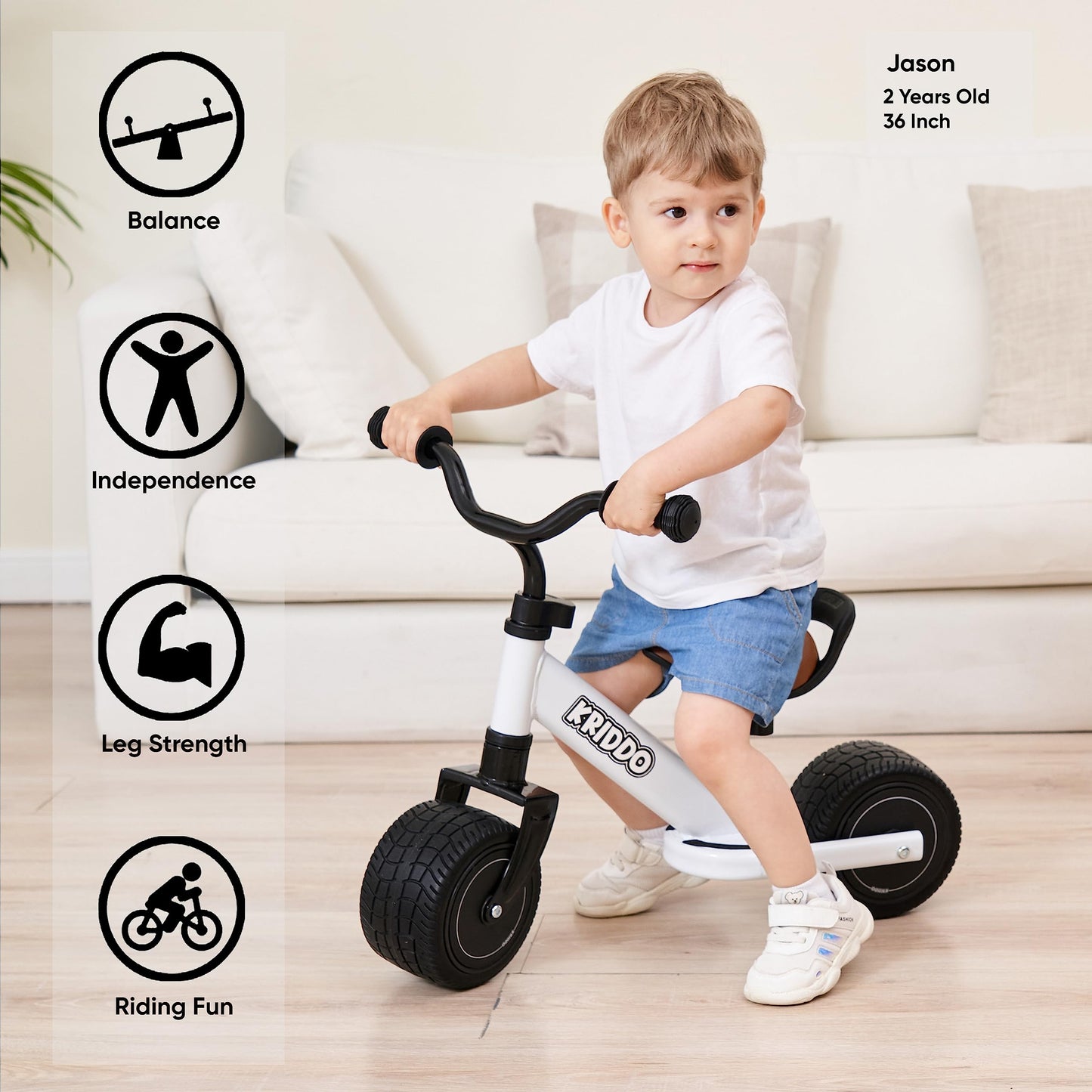 Kriddo Baby Balance Bike 1-2 Year Old, Mini Cruiser Bike For One Year Old First Birthday Gifts Baby Toys 12 Months To 2.5 Year Old, White