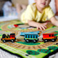 Melissa & Doug Round The Rails Train Activity Play Rug, 3 Wooden Train Cars (39' X 36')