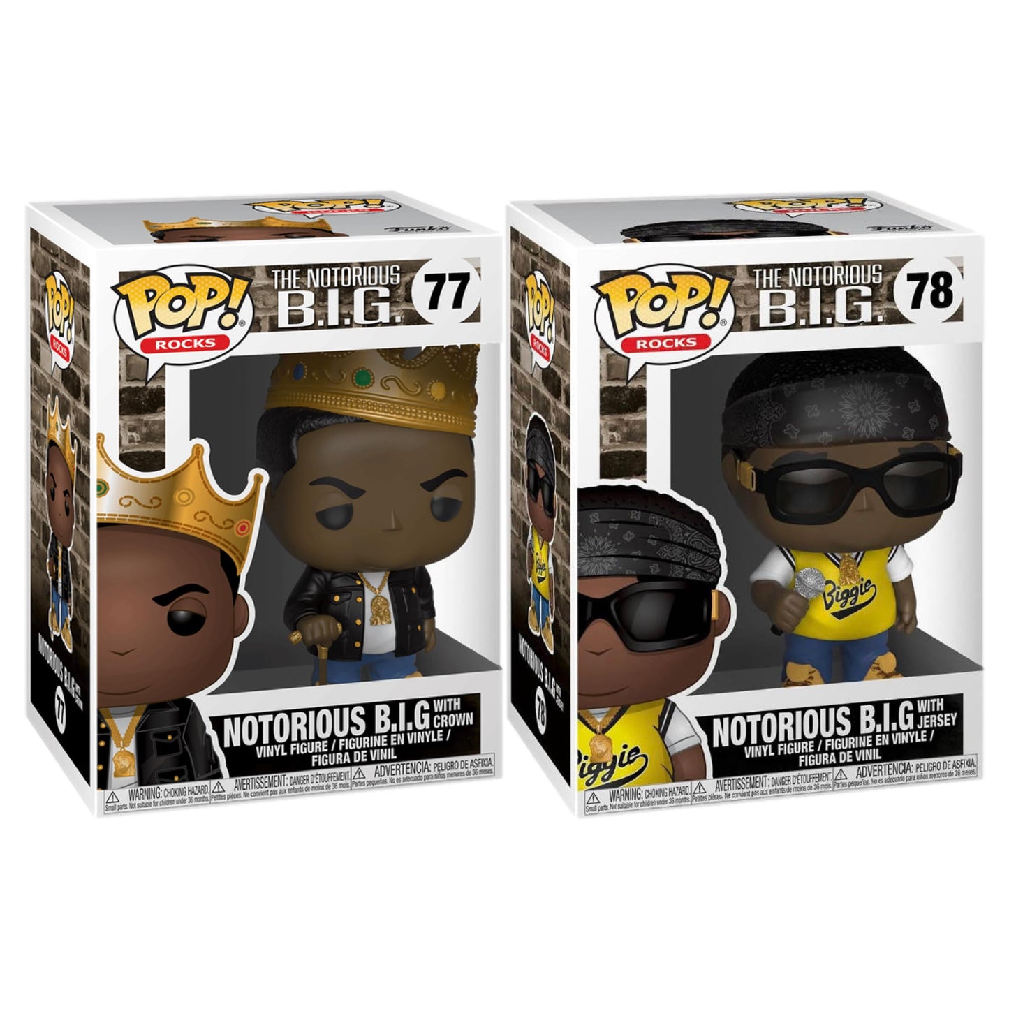 Funko Pop! Rocks: Notorious B.I.G. Bundle (2-Pack) B.I.G. With Crown #77 & In Jersey #78 Collectible Vinyl Figures