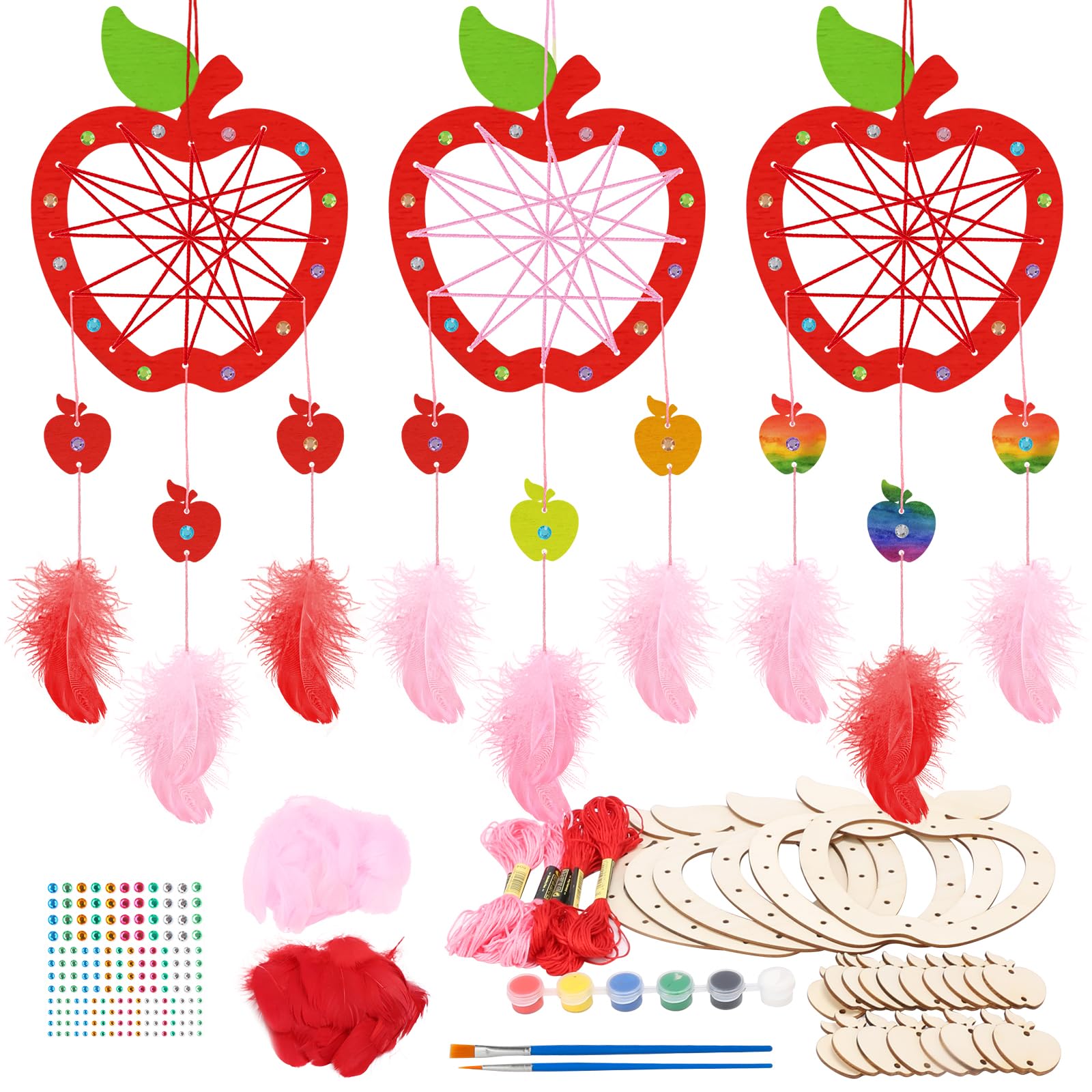 Fennoral 6 Pack Apple Dream Catcher Craft Kit For Kids Paint You Own Dream Catcher Diy Coloring Wooden Back To School Art And Cr
