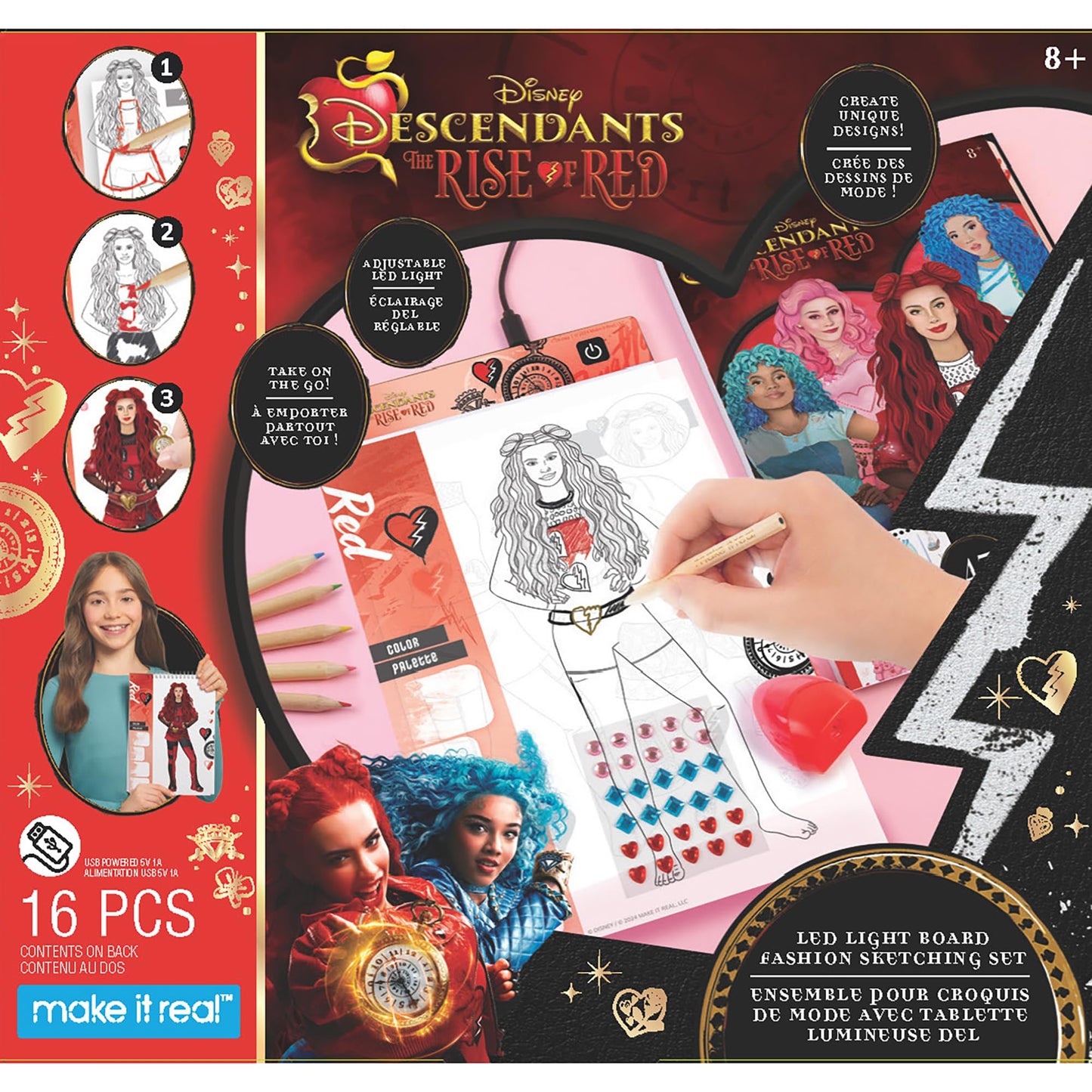 Make It Real: Descendants 4 Rise of Red - LED Light Board Fashion Sketching Set - Create Fashion Designs, Adjustable Light, Disn