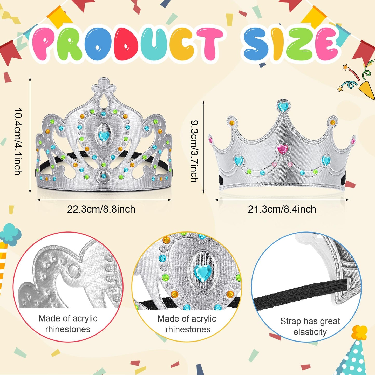 Yaomiao 66 Pieces Foam Princess Tiaras DIY Crowns Kids Party Favors Craft Crystal Diamond Sticker Making Your Own Tiara Girls(Si