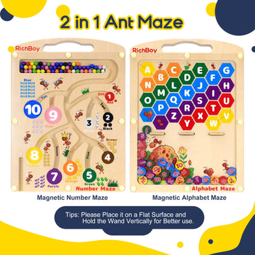 Magnetic Number Alphabet Maze Board, 2 In 1 Double Side Wooden Puzzle Color Sorting Game For Kids Age 3 4 5,Preschool Learning A
