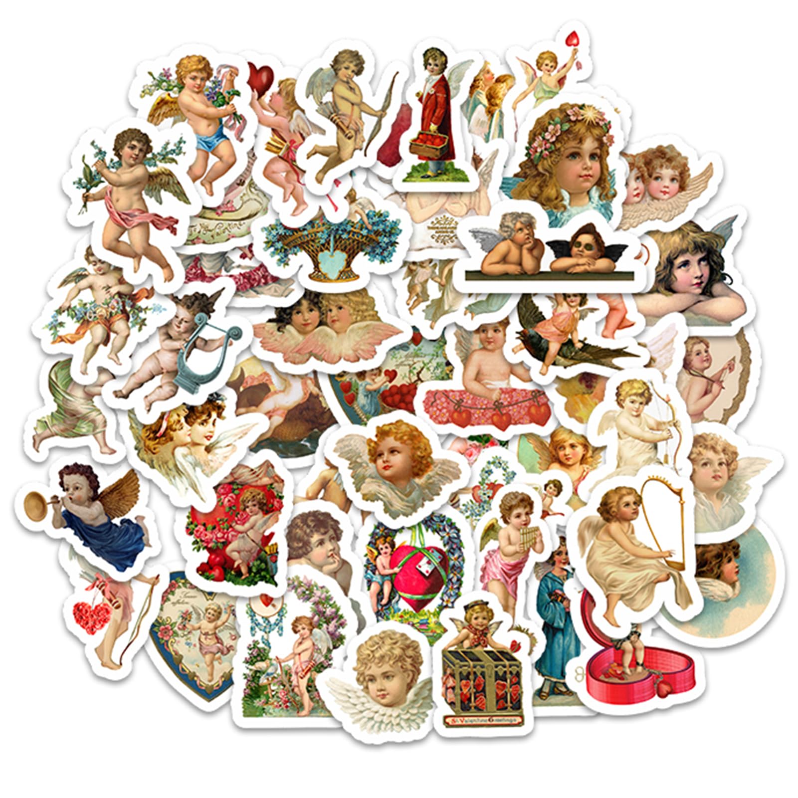 Vintage Angels And Cupids Stickers, Vinyl Scrapbooking Stickers Packs, 50Pcs Kawaii Cute Angel Aesthetic Stickers For Kids Teens