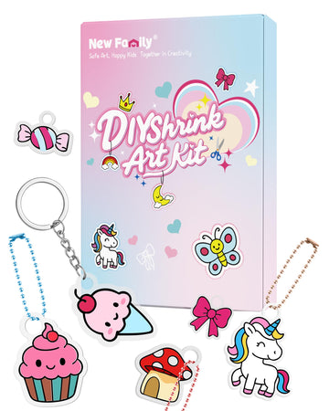 NewFamily Shrink Art Kit for Kids - 49 Pcs Unicorn & Magical & Pre-Cut Shaped Shrinky Dinks- Jewelry Making DIY Necklace Bracele
