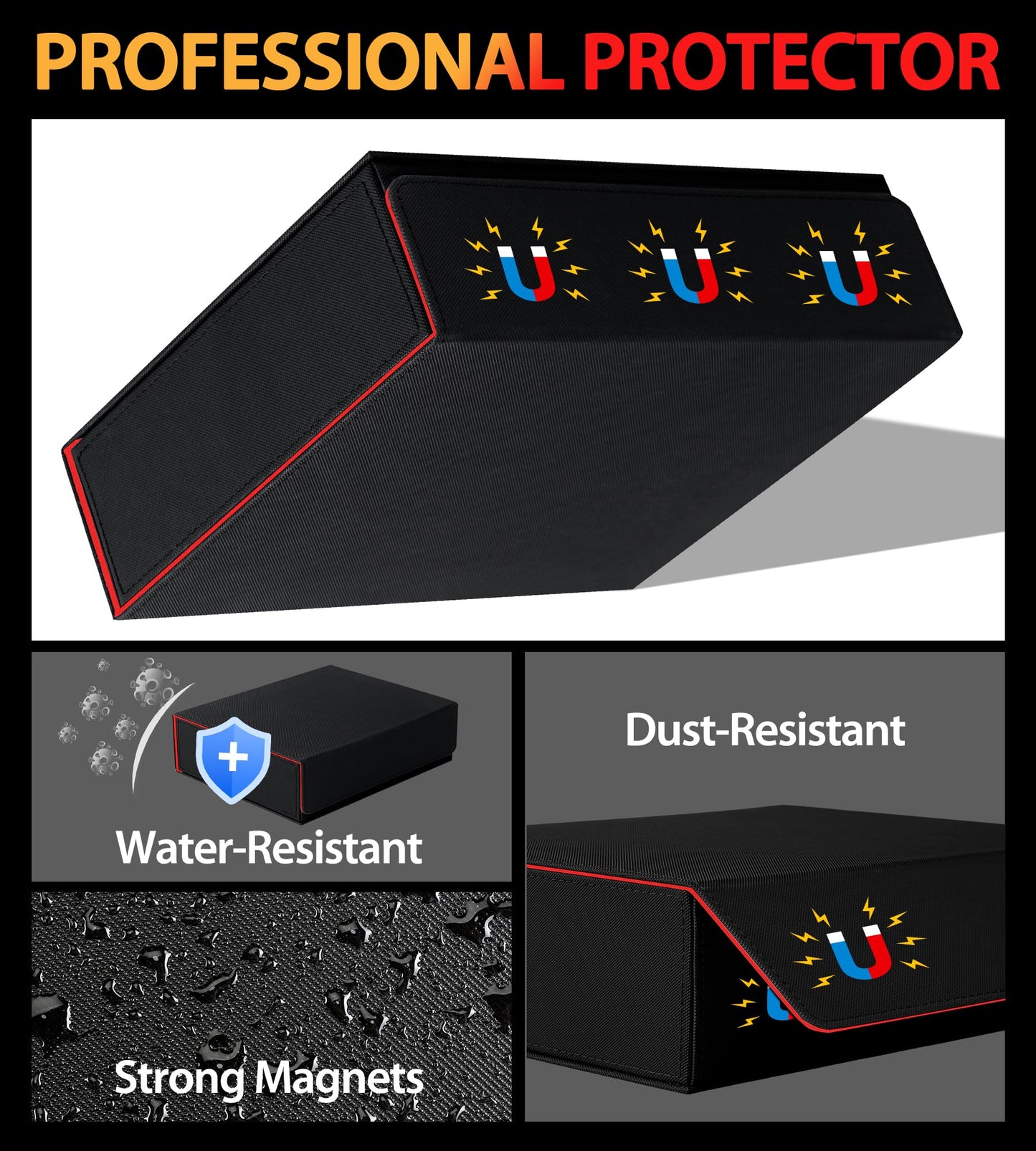 NEWLOOP Magnetic Card Holder Box - Trading Card Storage for Magic the Gathering PKM  Card Protection for CCG TCG PTCG MTG Collectors with 2 PCS EVA Foam Divider  Black and Red