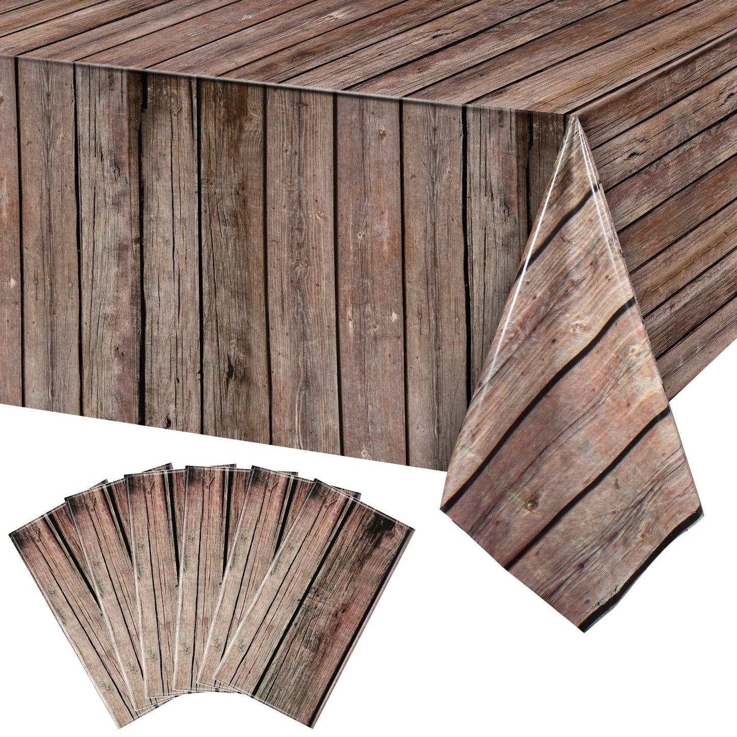 Tiamon 6 Pcs Western Party Tablecloth Western Cowboy Party Table Cover Cowboy Theme Plastic Tablecloth Wild West Wood Grain Tabl