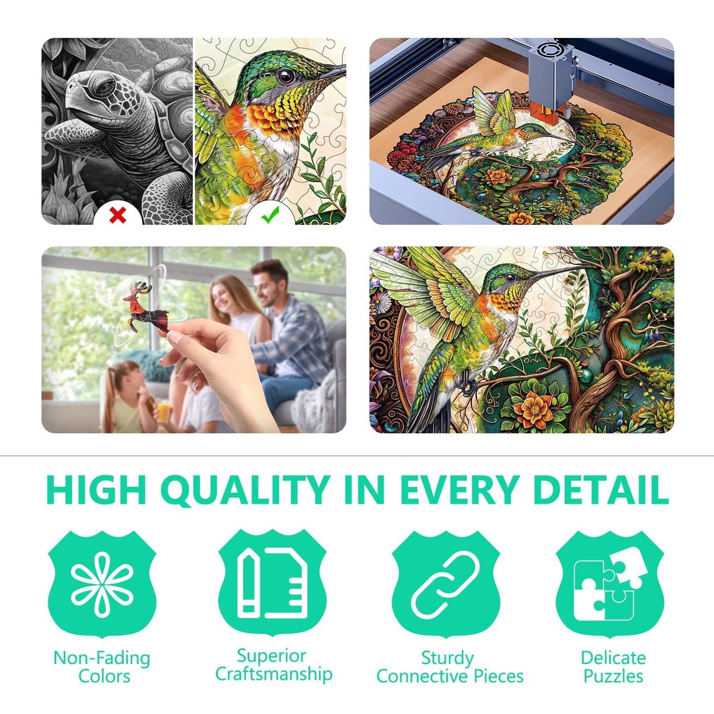 Wooden Puzzles for mature-themeds - Yin Yang Hummingbird Wooden Jigsaw Puzzles for mature-themeds  Unique Shaped Wood Puzzles mature-themed  Wooden Puzzles  Perfect for Birthday Gifts  Family Game  200 Piece 11.4 x 11in