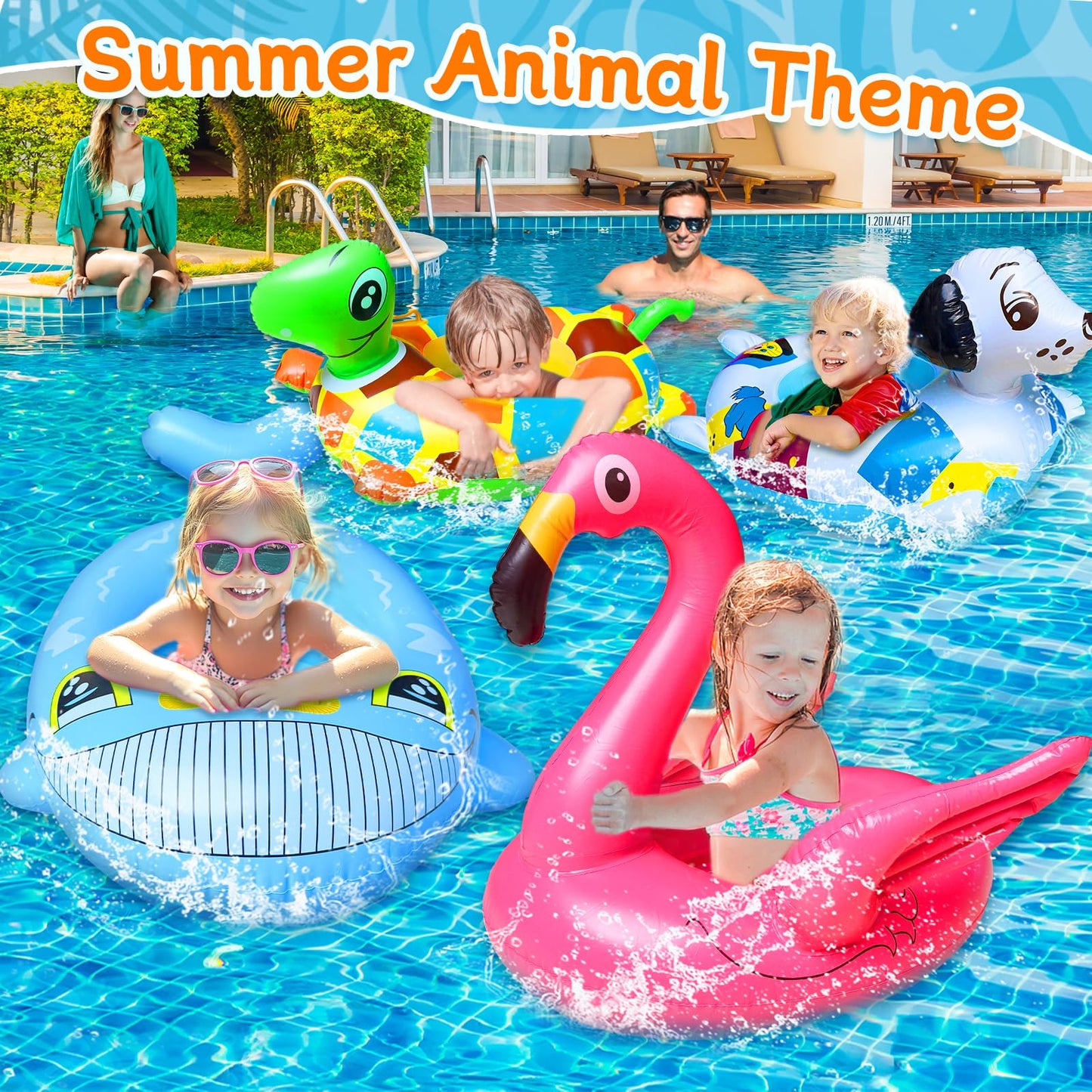 4 Pack Inflatable Pool Floats For Toddler Age 1-4 Animal Swim Tube Rings For Kids Infant Baby Ride On Beach Floaties With Safety
