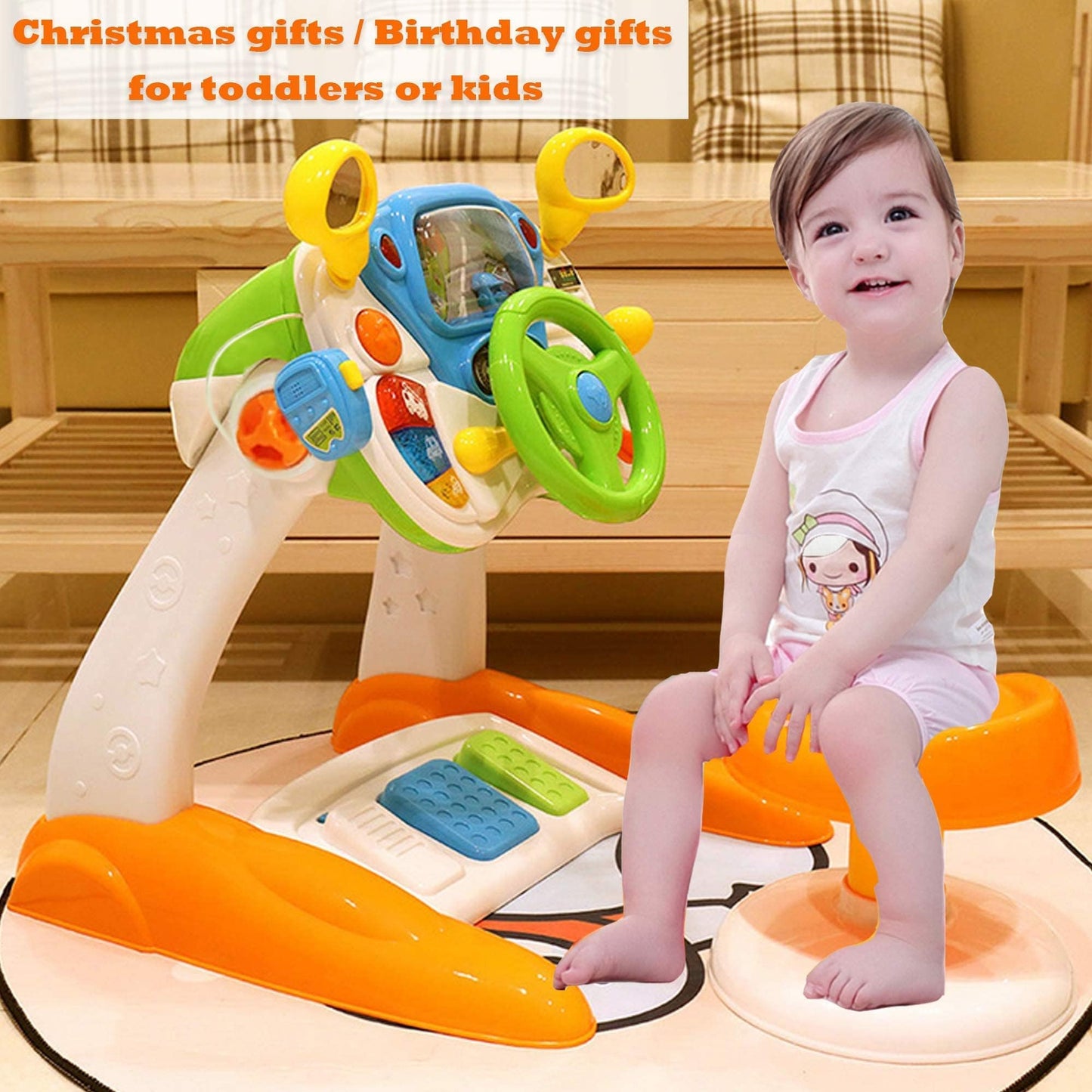 Color Tree Kids Pretend Ride On Toy,Steering Wheel Driving Simulate Toys For Toddlers