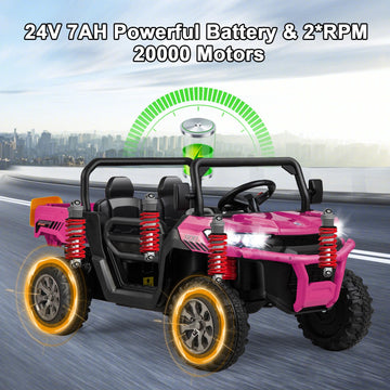 Costzon 24V Ride On Car, 2-Seater Electric Dump Truck W/Remote Control, Dump Bed & Shovel, 4 Spring Suspensions, Kids Utv W/Dual Rpm20000 Motors, Music, Wireless Design, Electric Car For Kids (Pink)