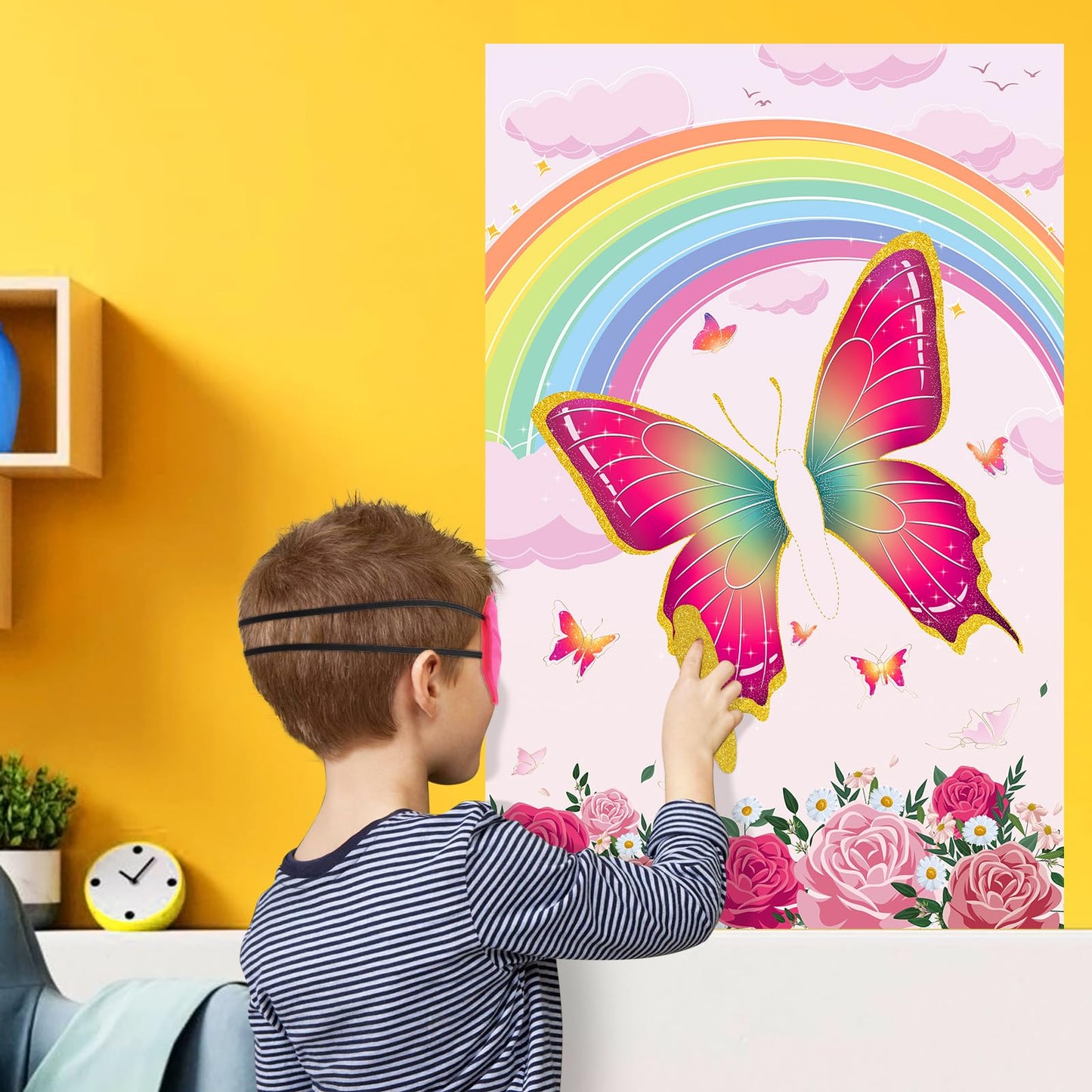 Hxezoc Pin The Tail On The Butterfly With 36 Pcs Tails Large Pink Butterfly Party Games Poster For Kids Butterfly Birthday Party Carnival Party Supplies