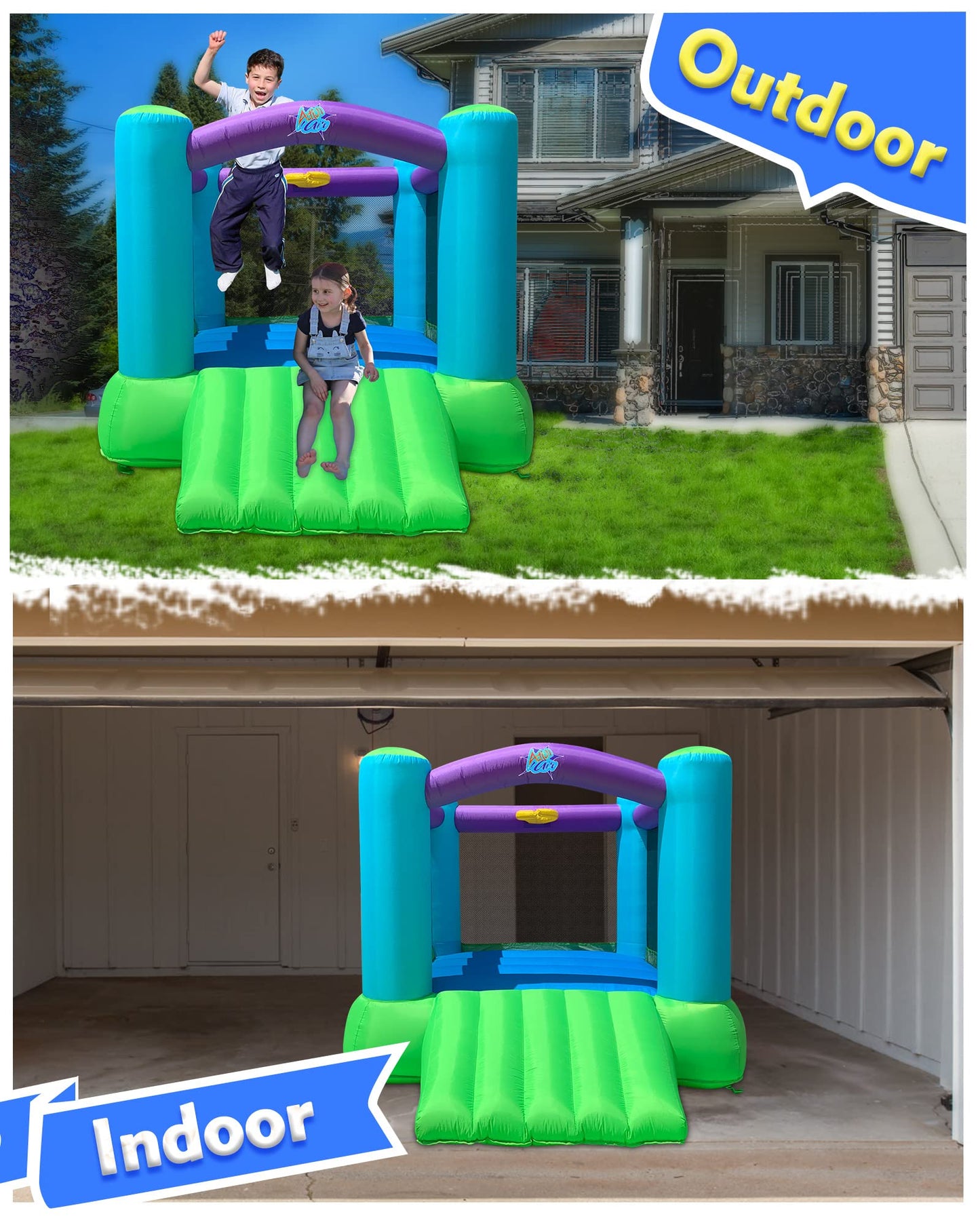 Action Air Bounce House - Inflatable Bouncing House with Blower for Indoor & Outdoor - Jump Bouncy Castle with Slide - Durable S