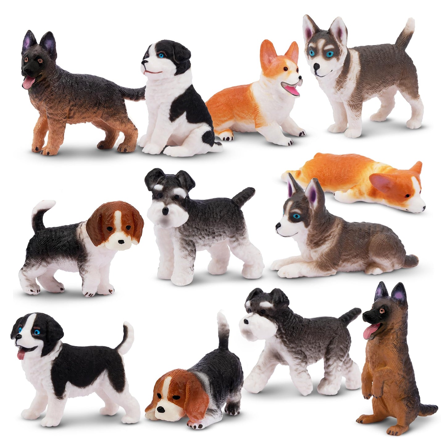 Eyscota 12Pcs Dog Figurines Playset, Realistic Detailed Plastic Puppy Figures, Hand Painted Mini Dog Figures Toy Set Cake Topper