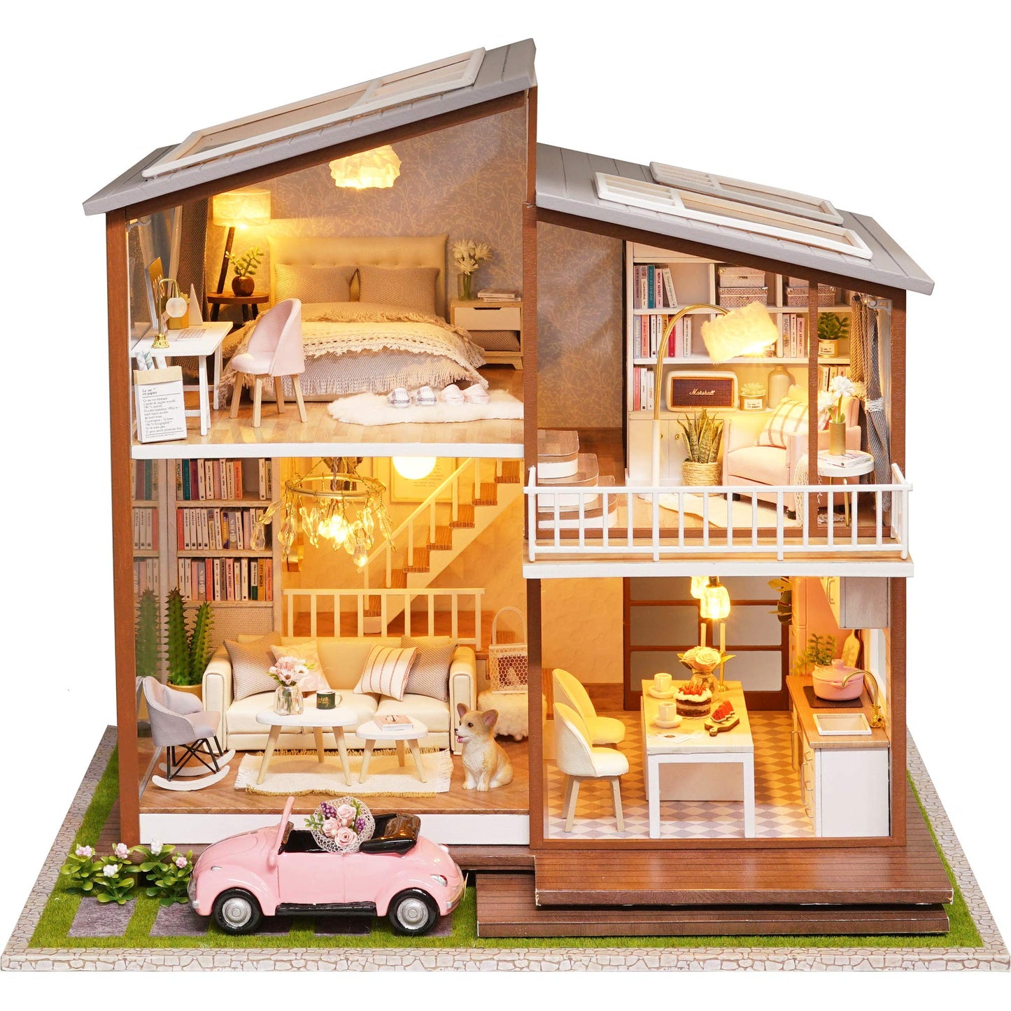 Spilay DIY Dollhouse Miniature with Wooden Furniture DIY Dollhouse Kit Large Villa Model with LED Light & Music Box 1:24 Scale Creative Room Gift for mature-themed Teenager