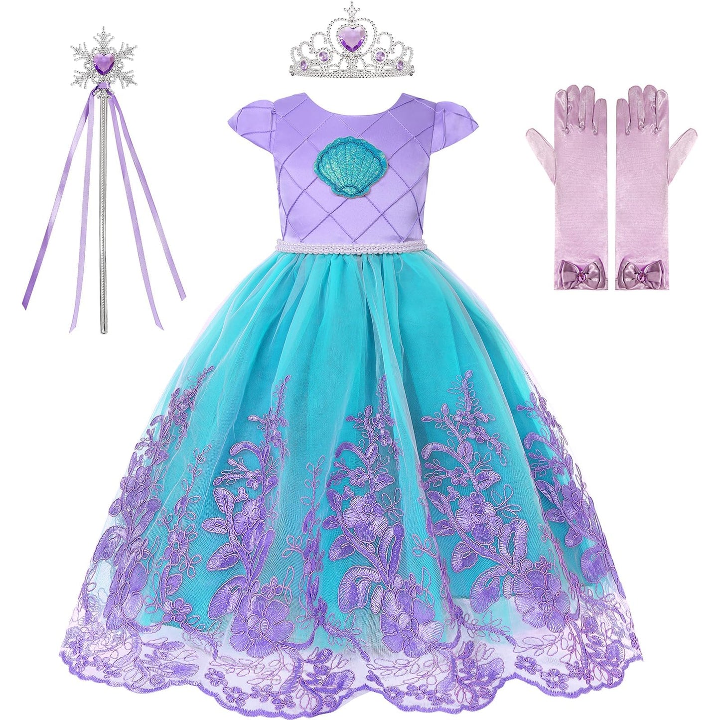 Gorkonpy Mermaid Costume Dress for Girls Light Up Princess Dresses Birthday Halloween Party Dress Up for Girls (7-8 Years)