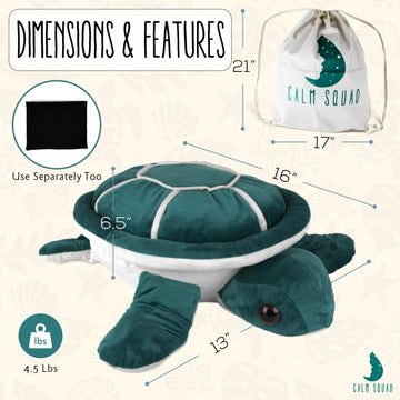 Calm Squad 4.5 Lbs Lou The Turtle Weighted Stuffed Animal - Warm Weighted Plush Animals - Huggable Comfort Turtle Stuffed Animal