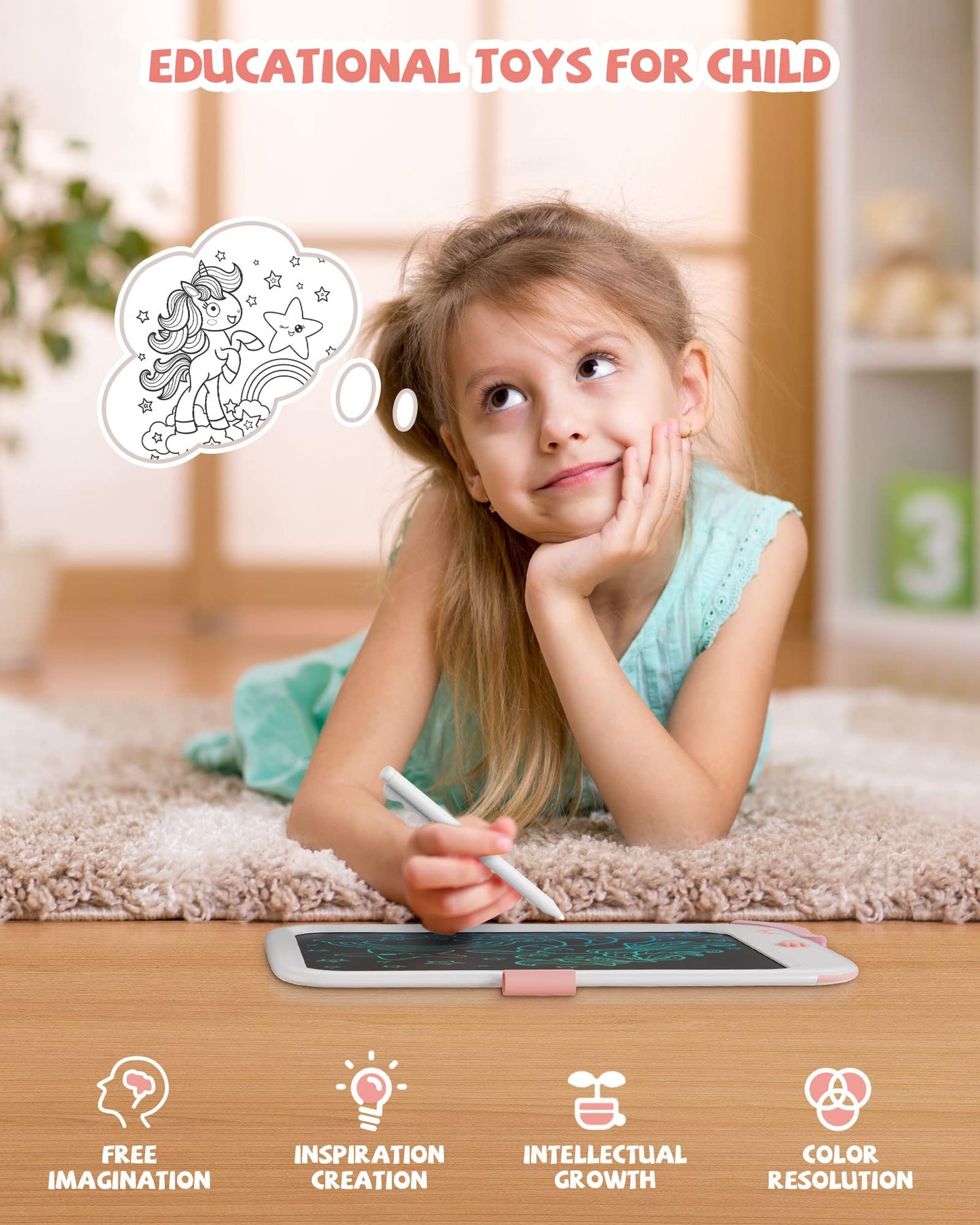 10 Inch Writing Tablet For Kids, Unicorn Toys Gifts For Girls Aged 3-5, Toddler Girl Toys Kids Educational Toys Travel Toys, Bir