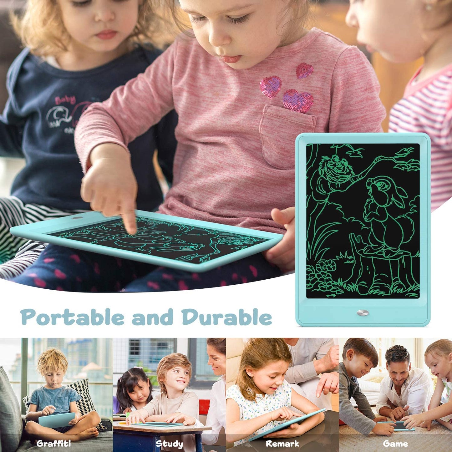 bravokids 10 Inch LCD Writing Tablet for Kids, Erasable Drawing Tablet for Toddlers, Doodle Board for Boys, Learning Painting Pa