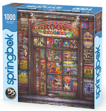 Springbok 1000 Piece Jigsaw Puzzle - Groovy Records Illustration, Multi-Color, Engineered Wood, Model 33-10822