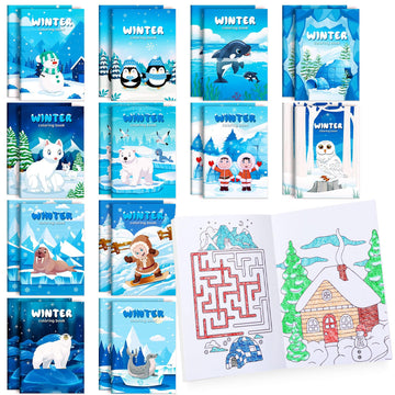 BenLouis 24 Pcs Winter Mini Coloring Books Kids Polar Animals Penguin Party Favors Small Activity Books Bulk for Kids Winter Hol