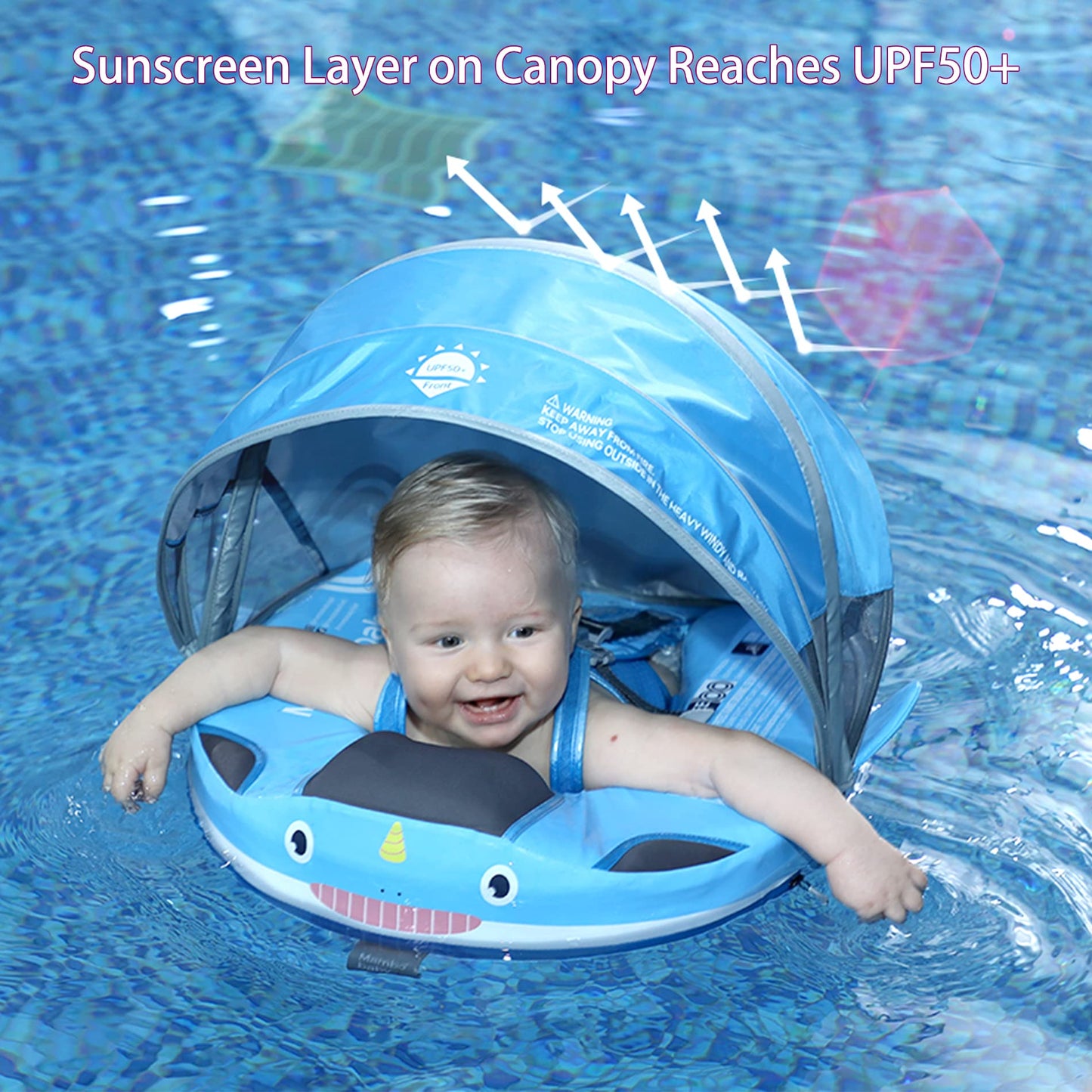 Mambobaby Floats With Canopy &Tail, Non-Inflatable Baby Float For Pool Add Tail Avoid Flip Swim Trainer Baby Floats For Toddler