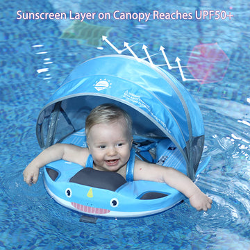 Mambobaby Floats With Canopy &Tail, Non-Inflatable Baby Float For Pool Add Tail Avoid Flip Swim Trainer Baby Floats For Toddler