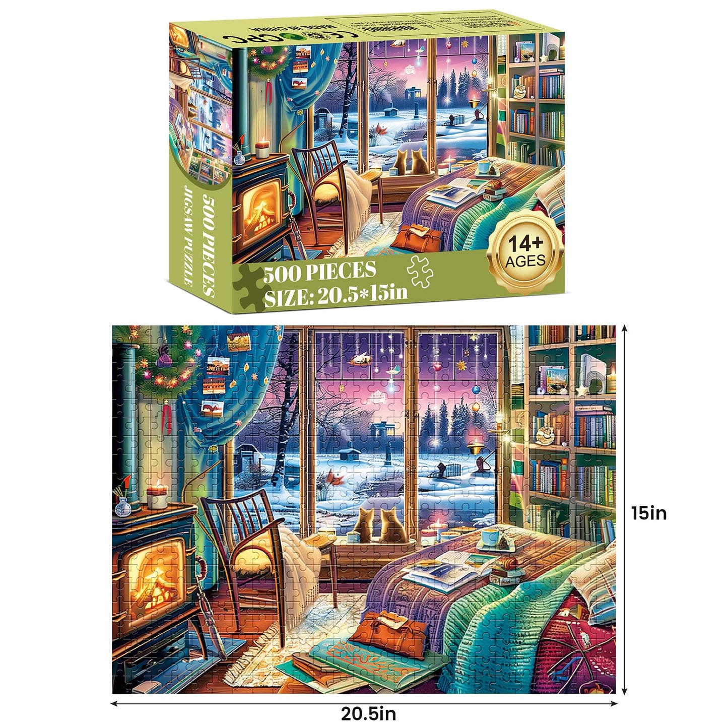 500 Pieces Puzzles for mature-themed Jigsaw Puzzle 500 Piece Puzzle Children Elderly Puzzle Snow Cat Puzzle Gift for Mom Dad Family Friend Family Activity Games Home Decor Wall Art 20.5x15IN