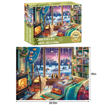 500 Pieces Puzzles for mature-themed Jigsaw Puzzle 500 Piece Puzzle Children Elderly Puzzle Snow Cat Puzzle Gift for Mom Dad Family Friend Family Activity Games Home Decor Wall Art 20.5x15IN