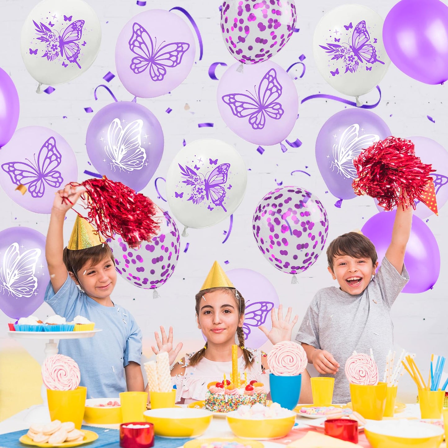 Butterfly Balloons, 12 Inches Butterfly Print Purple And White Latex Balloons Butterfly Patterns For Girls Women Weeding Baby Sh