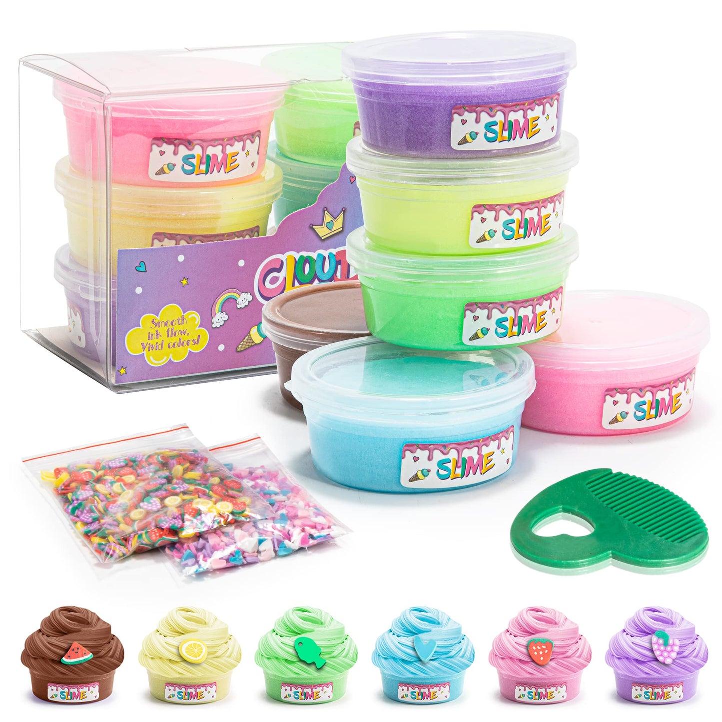 Yastant Slime Kit For Girls And Boys, Safe And Fluffy Slime For Kids, Stress Relief Kids Slime Kits For Toddlers, Stretchy Butter Slime Pack Of 6
