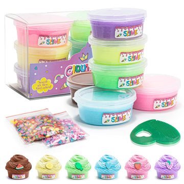 Yastant Slime Kit For Girls And Boys, Safe And Fluffy Slime For Kids, Stress Relief Kids Slime Kits For Toddlers, Stretchy Butter Slime Pack Of 6