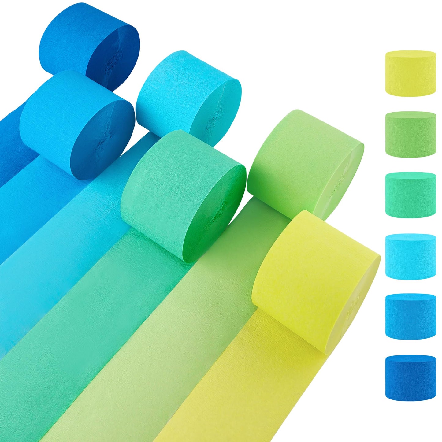 Oun Nana Blue and Green Crepe Paper Streamers, 2.2 x 123 Ft Per Roll, 6 Rolls Birthday Party Streamers for Forest Ocean Theme On