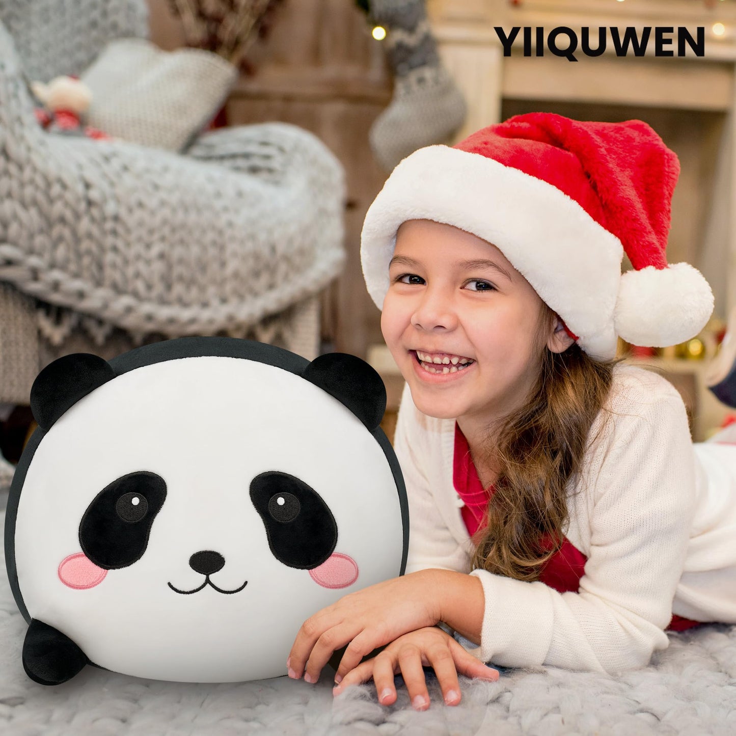 YIIQUWEN Panda Plush, Stuffed Animal Set with 4 Baby Pandas, Soft Stuffed Toy Pillow, Cute Birthday for Kids Boys Girls