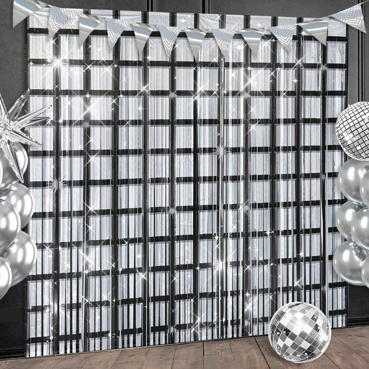 Disco Party Backdrop Decorations 2 Pack 3.2x6.6ft Fringe Backdrop