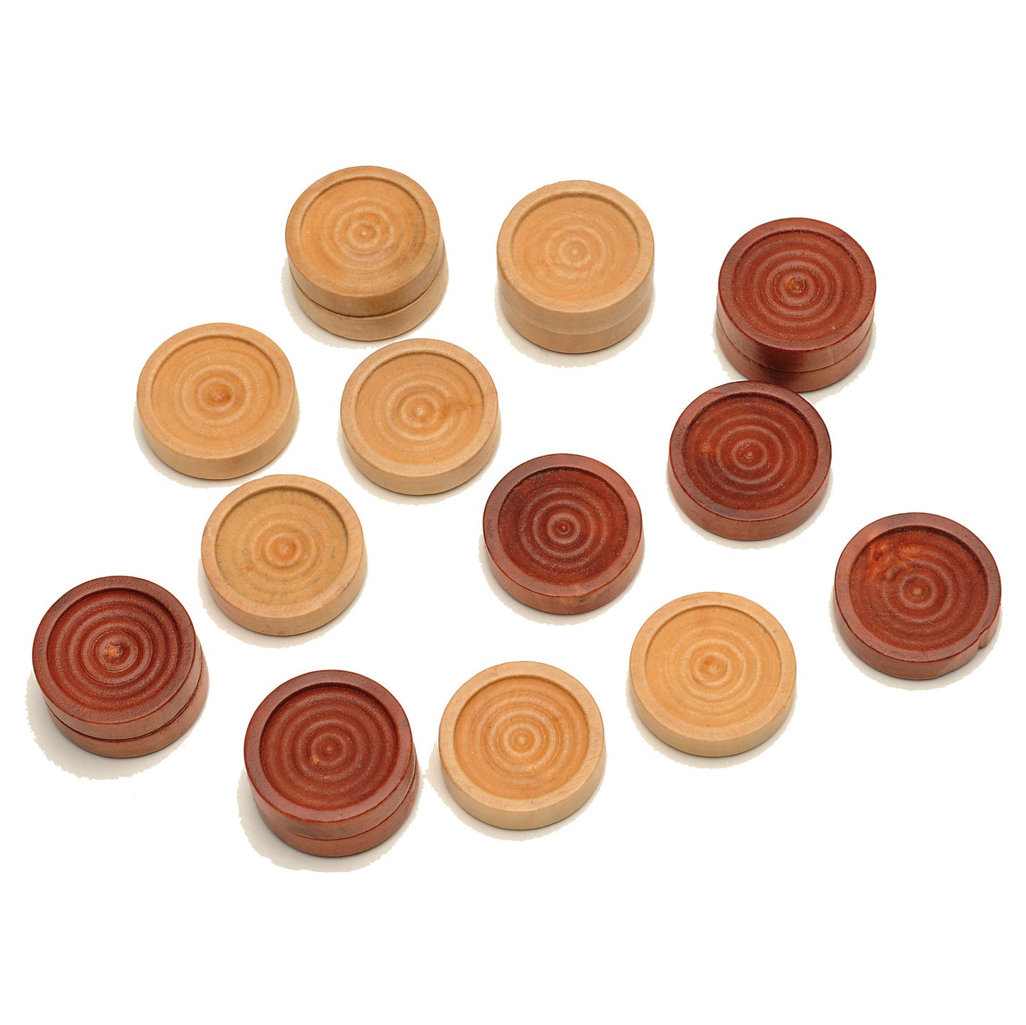 We Games Wooden Checkers Pieces Only (1.5 Inch), Checker Board Game & Backgammon Pieces, 24 Brown And Natural Stained Stackable Ridges With A Drawstring Storage Bag, Replacement Game Piece