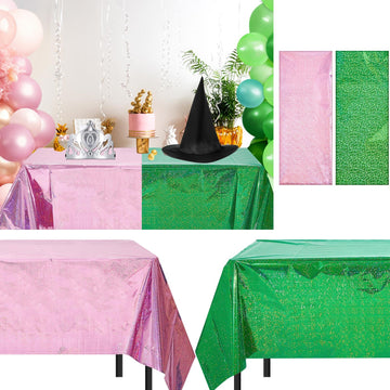 LOYIM 4 Pcs Holographic Tablecloth for Party Pink and Green 54  x 108  Iridescent Metallic Plastic Glitter Laser Table Covers Wi