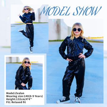 Lolanta Girls Sequin Jacket Dance Trouser Sequin Black Dance Outfits Spring Coat Hip-Hop Dance Costume (Black, 5-6 Years)