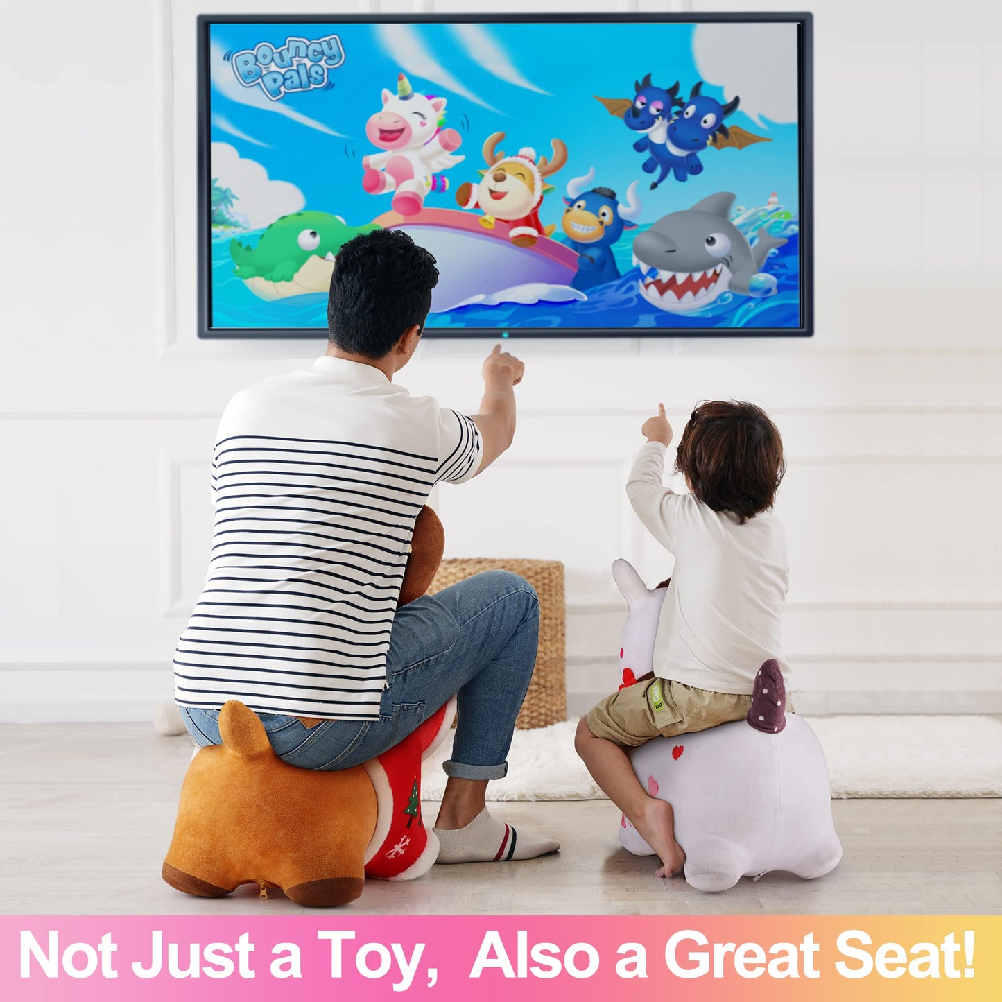 iPlay, iLearn Bouncy Pals Inflatable Hopping Horse Toy, Plush, Large, White, Birthday Gift for Toddlers 18-24 Months, 2-5 Years
