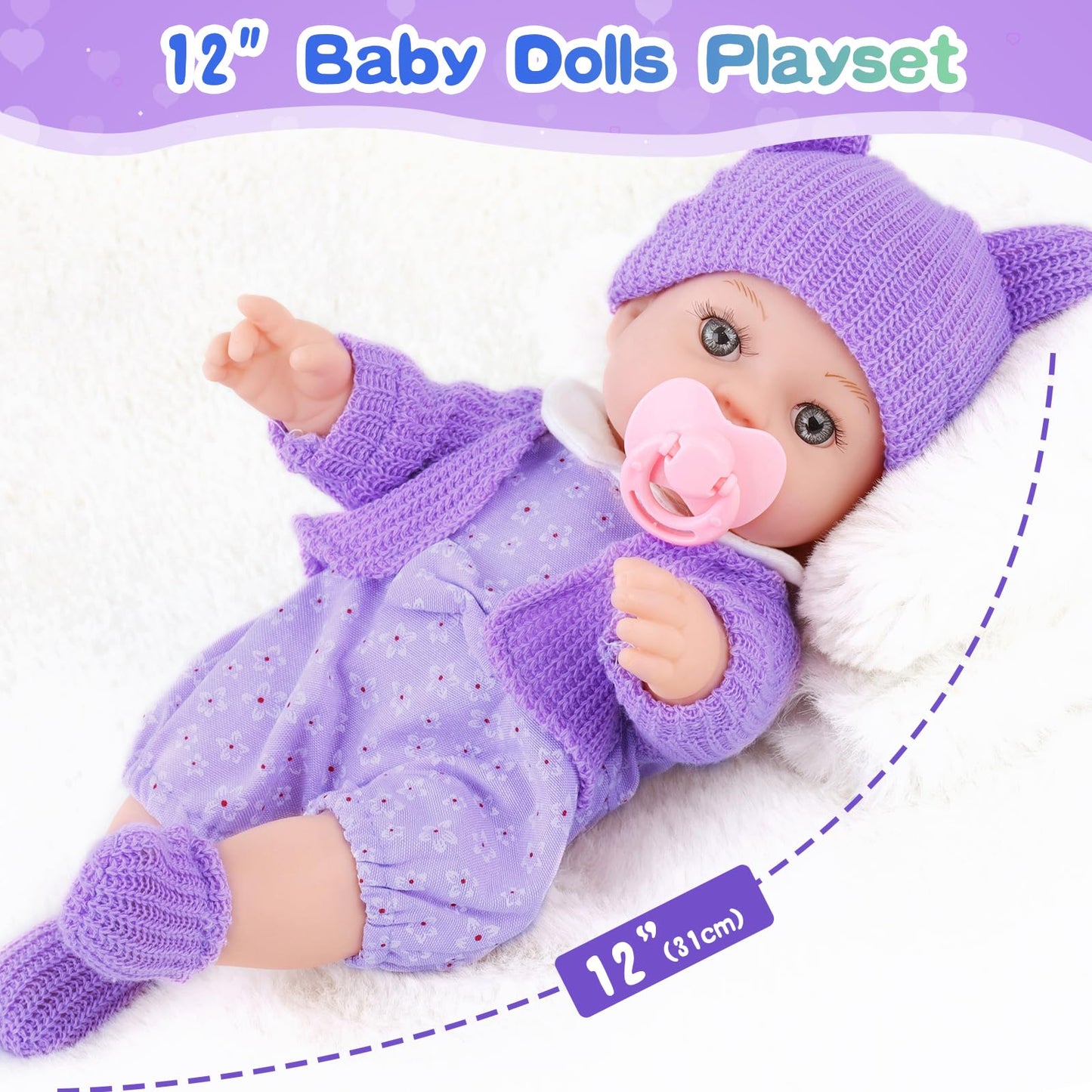 Zntwei 12 Inch Backpack Baby Doll Playset With Washable Dolls And Accessories Includes Backpack, Bottles, Nipple, Blankets, Hats