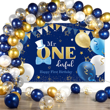 Boys 1St Birthday Decoration Mr. Onederful Birthday Party Supplies 1St Happy Birthday Backdrop Photography Background With Ballo