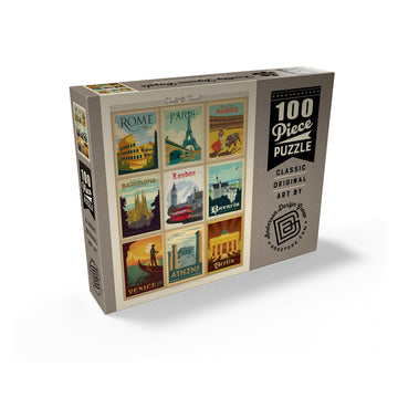 MyPuzzle Europe Travel  Collage  Vintage Poster - enhanced 100 Piece Jigsaw Puzzle for mature-themeds