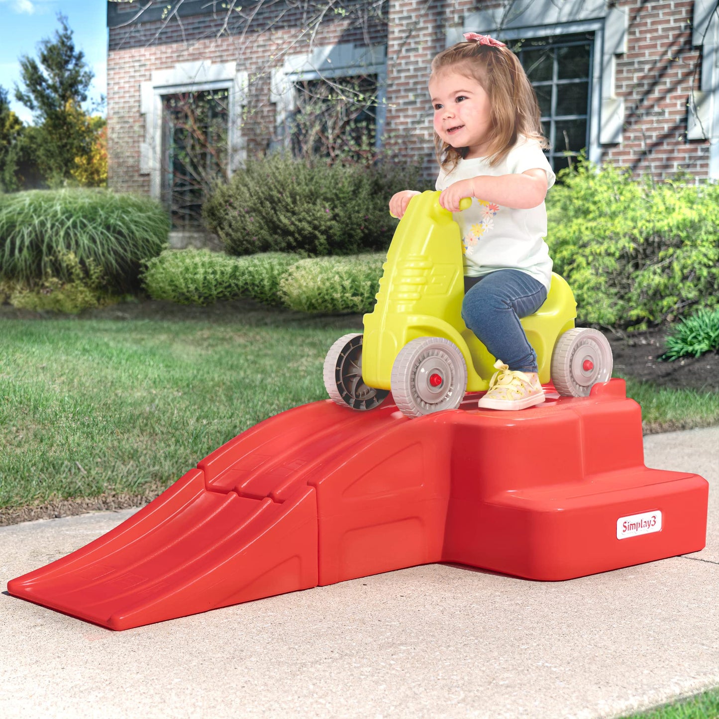 Simplay3 Downhill Thrill Kids Roller Coaster Indoor-Outdoor Ride-On Toy, With Red Ride-On Car, Coaster Ramp And Clicking Wheels,
