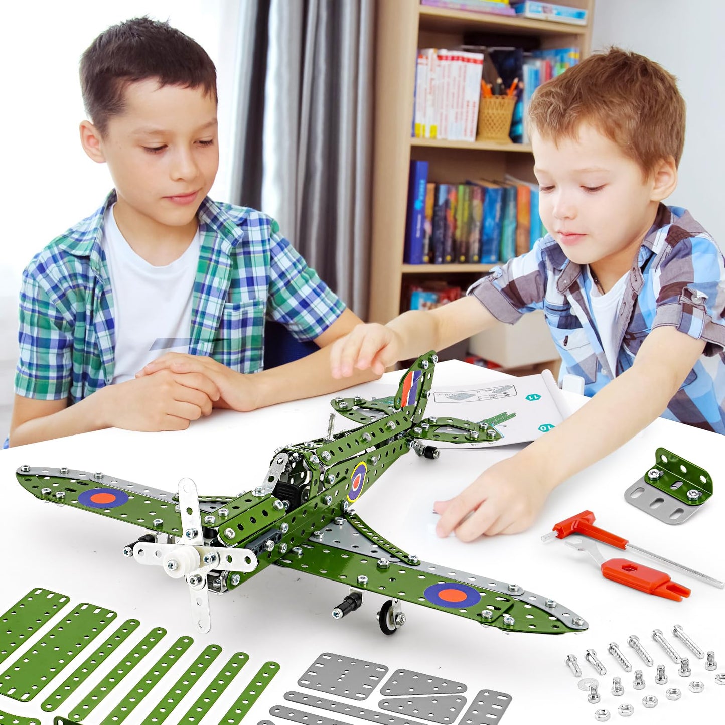 Bestymxy Model Airplane, Erector Set 1:32 Scale Airplane Model Metal Toys, Stem Projects For Kids Ages 8-12, Diy Education Airpl