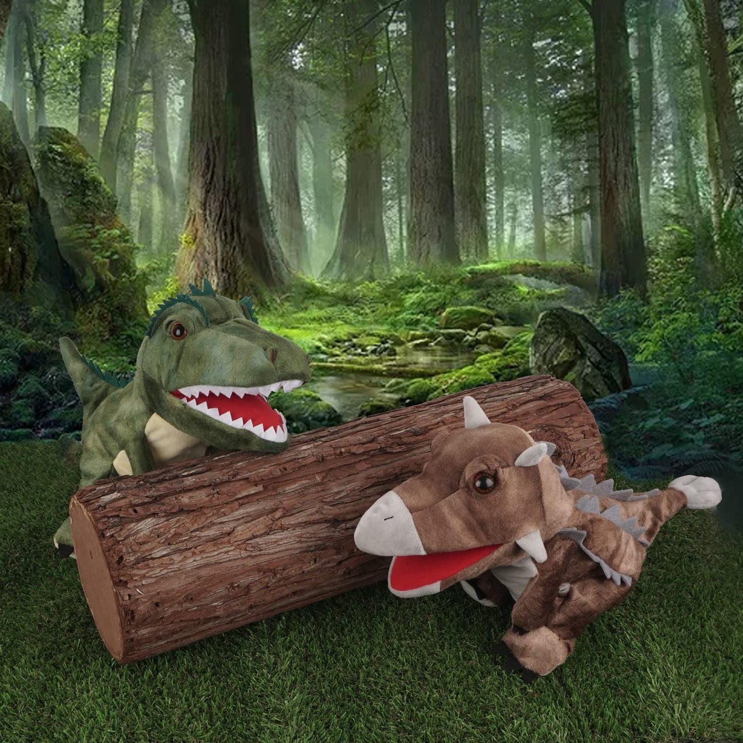 Omoojee Plush Dinosaur Hand Puppets, Soft Dinosaur Toy Stuffed Puppets Gifts For Kids (2 Pcs)